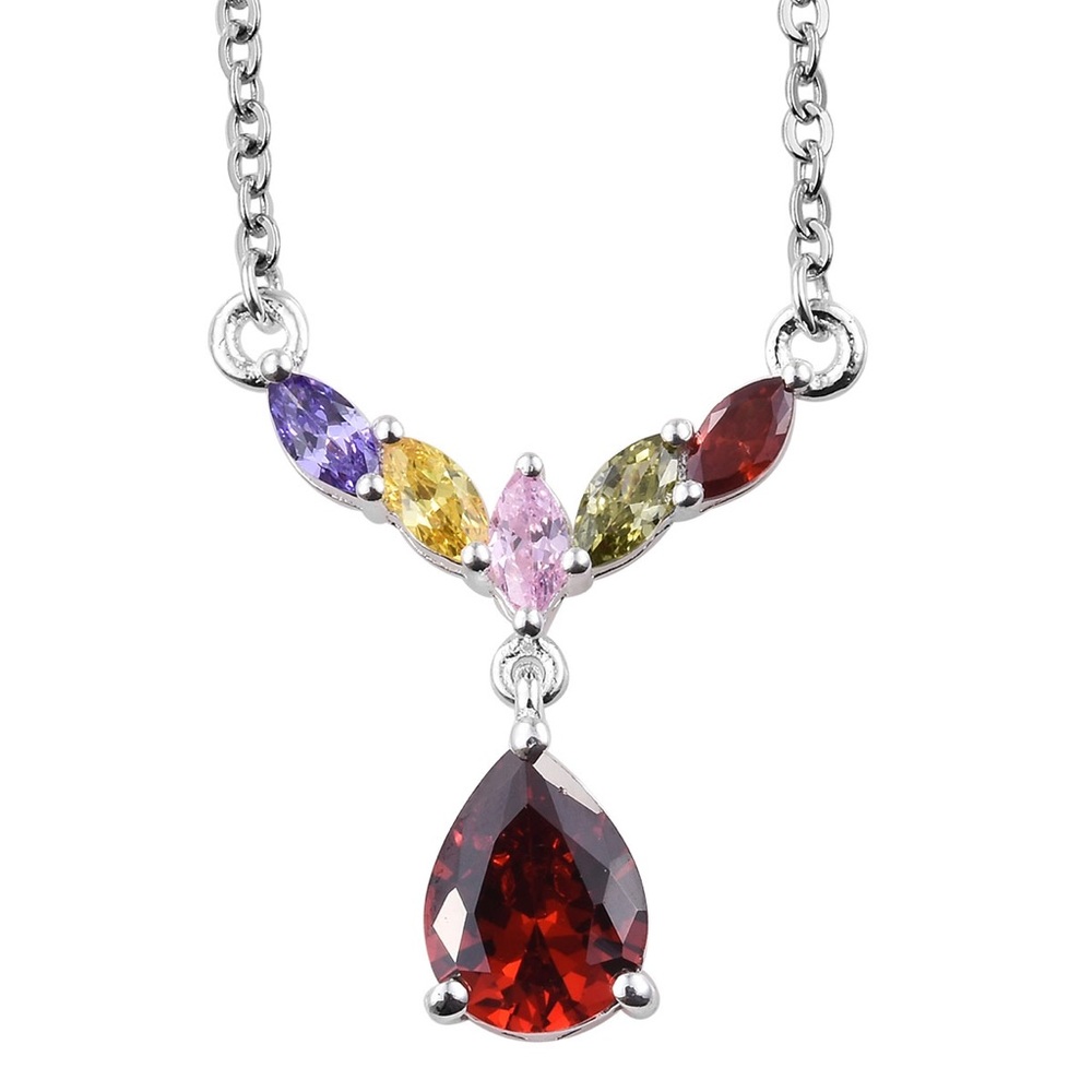 STERLING MULTI GEMSTONE PENDANT STAINLESS NECKLACE  18” Approx